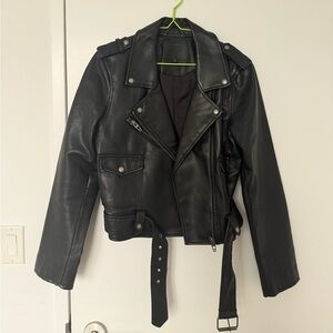 Blank NYC Black Leather Moto Jacket with Belt